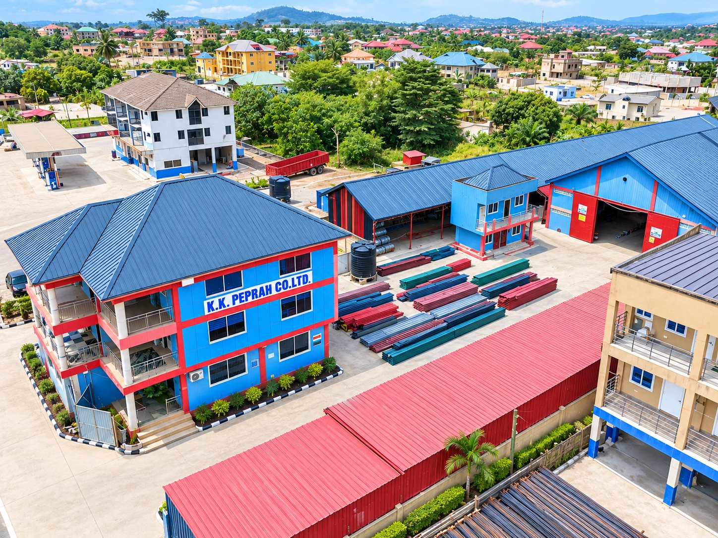 Aerial View Roofing Sheets Head Office In Ghana – KK Peprah other and roofing solutions in Ghana